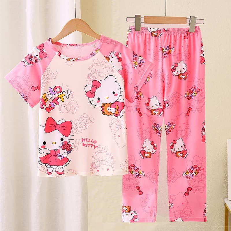Pijamas infantis meninas casuais confortáveis desenhos animados Loungewear calças de manga curta
