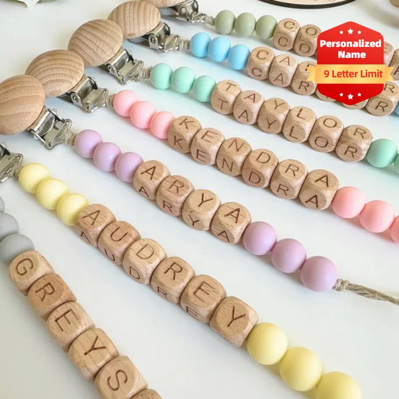 Clipe De Chupeta Nome De Madeira Personalizado (Limite De 9 Letras) Presente De Chá De Bebê Recém-Nascido Binky BabyGirl