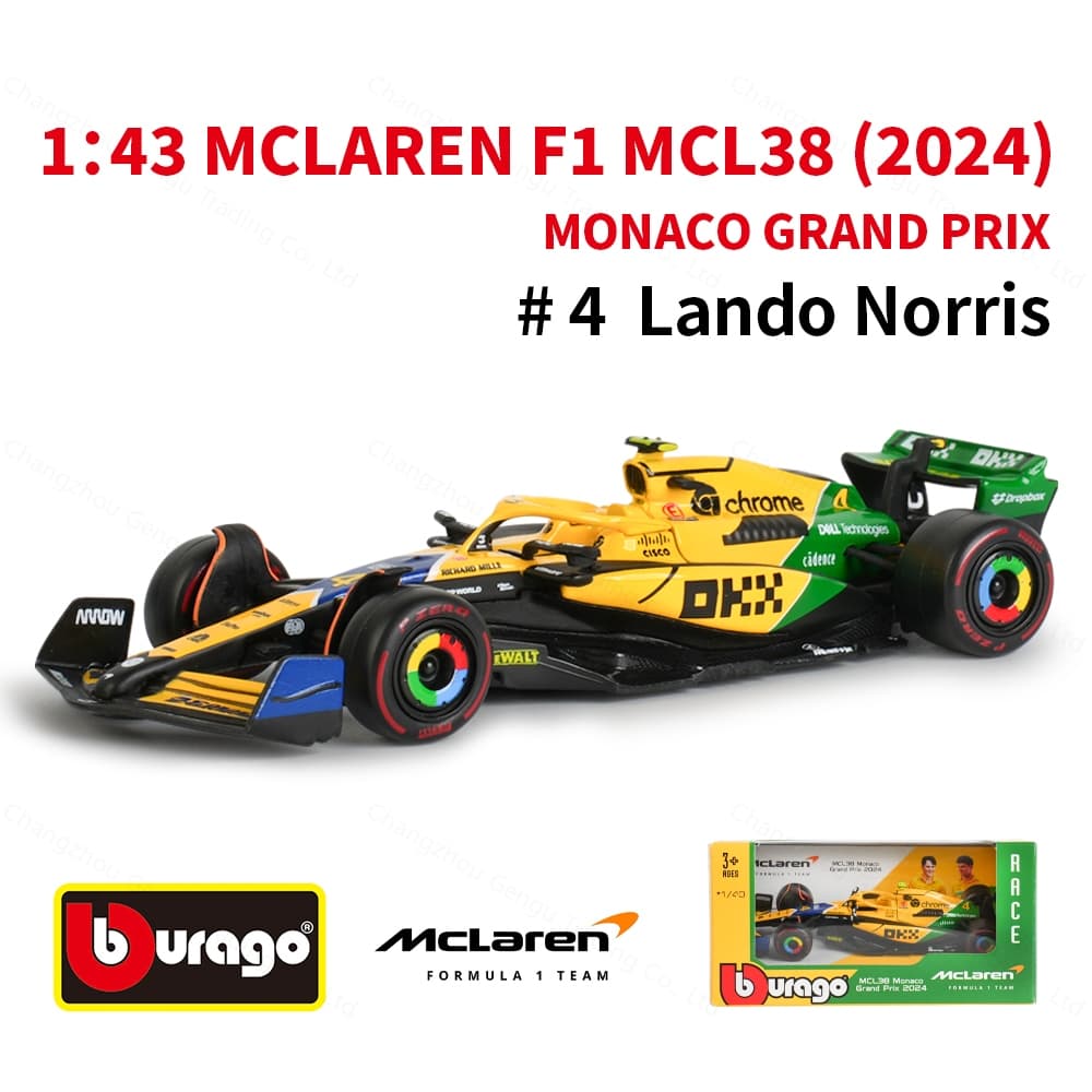 Bburago 1 : 43 2024 Mclaren MCL38 Monaco GP F1 Fórmula Carro Veículos Fundidos Modelo Colecionável Brinquedos De Corrida