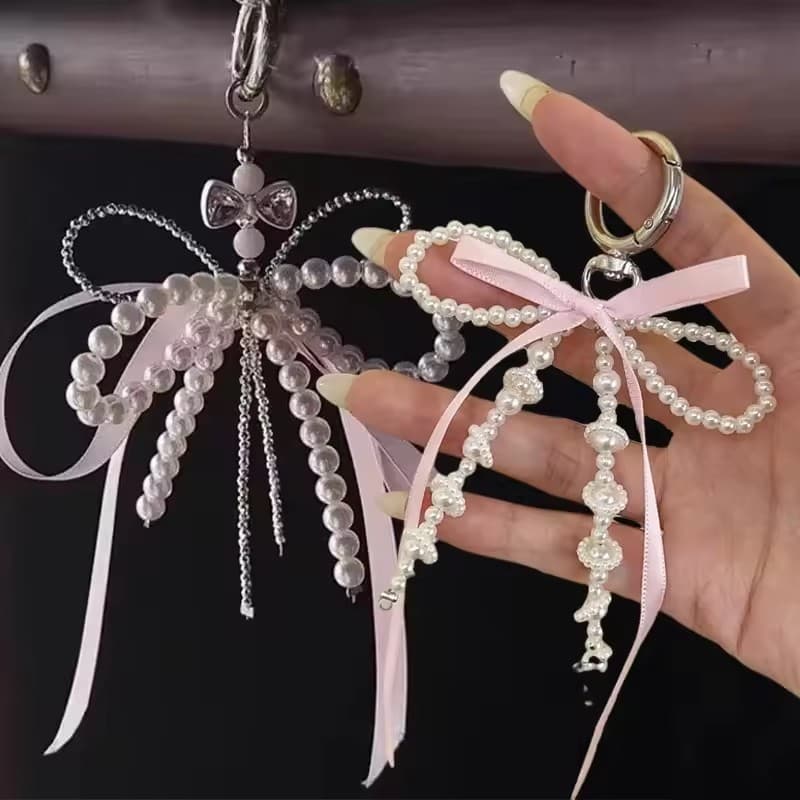 Porta-Chaves Com Nó De Borboleta Pérolas Contas Decoração De Encanto