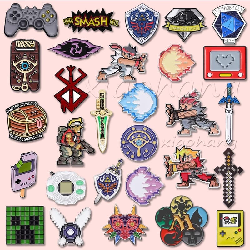 Anime Dos Desenhos Animados Jogo Rua Lutador Broche Escudo Dados Tesouro Espada Transformar Máquina Console Pino Crachá 