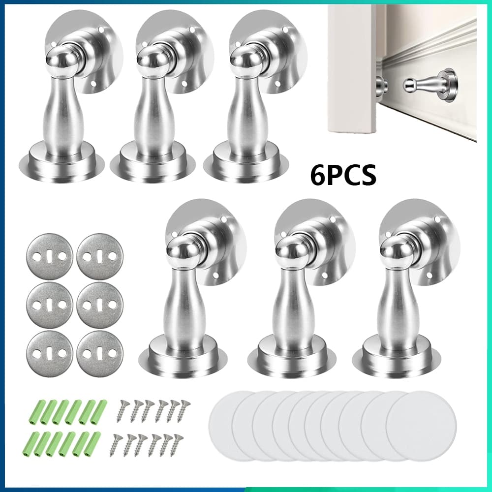 6 Peças Prendedor de Porta Magnético Adesivo em Inox com Amortecedor Fixa Porta Autoadesivo Batente de porta