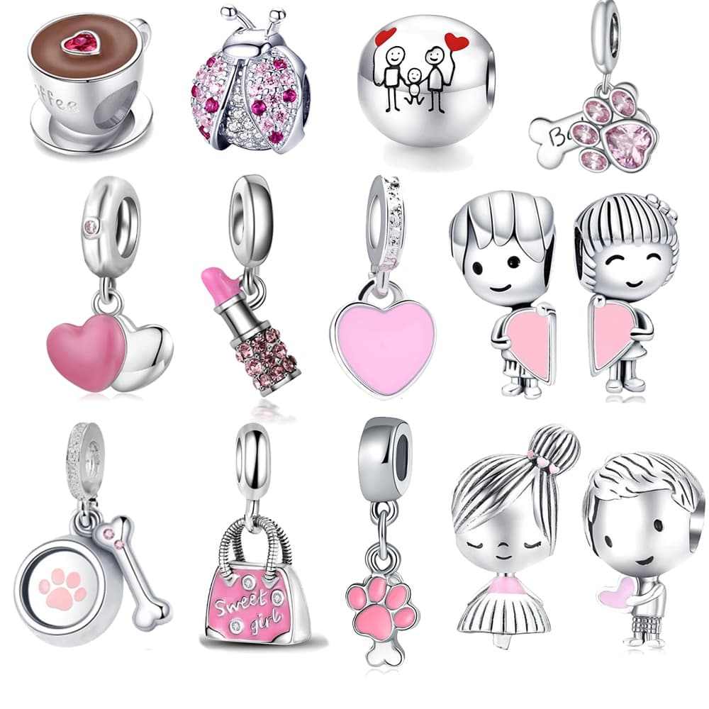 Bijuteria Berloque Pingente De Charme Amor Rosa Prata 925 Diamante Amuletos Família Mãe Irmã