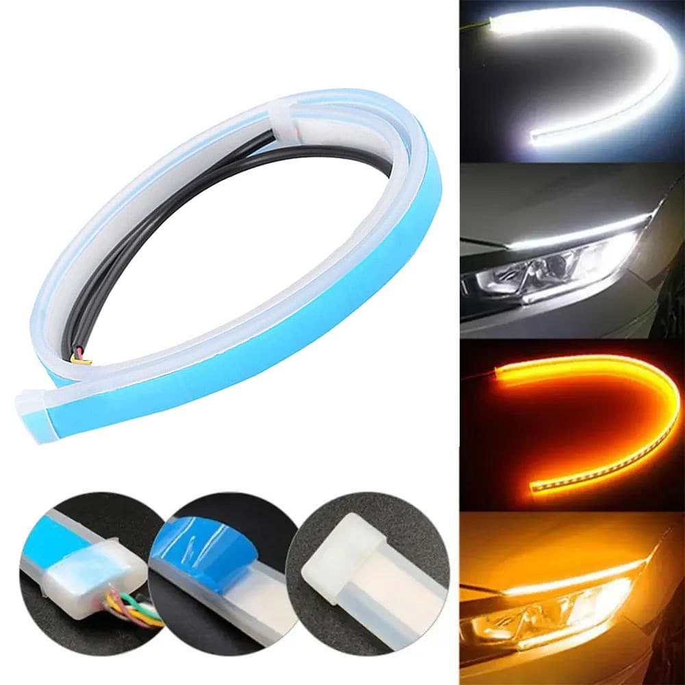 Uma Fita De Luz De Sinalização De Giro De Led Amarela Brilhante Flexível DRL Daytime Running Light for Car Headlight