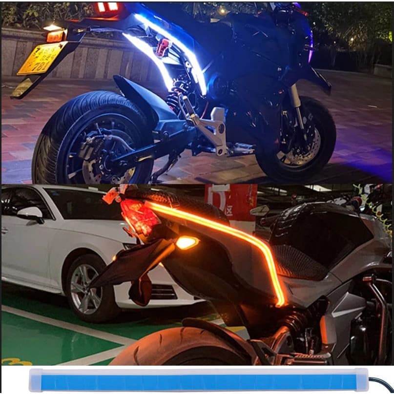 Uma Tira De Motocicleta Led 12V Luzes Bicolores Flexíveis De Duas Cores Sinal De Volta , Luminoso De Freio Luz À Prova D'água