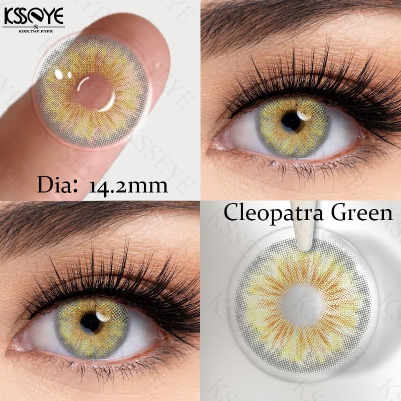 2pcs lentes de contato Cleopatra Verde/Cinza/Hazel de grau miopia (0~-8,00)1 ano uso 14,2MM pupilas pequenas naturais