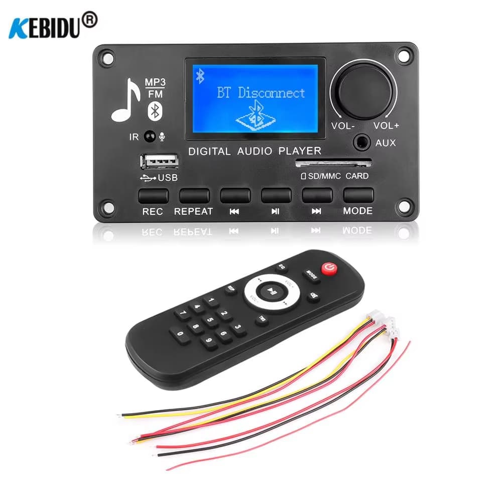 Placa Decodificadora DC 12V MP3 Player , Bluetooth 5.0 , Tela LCD WMA WAV TF USB FM Com Função De Gravação , Módulo De Á