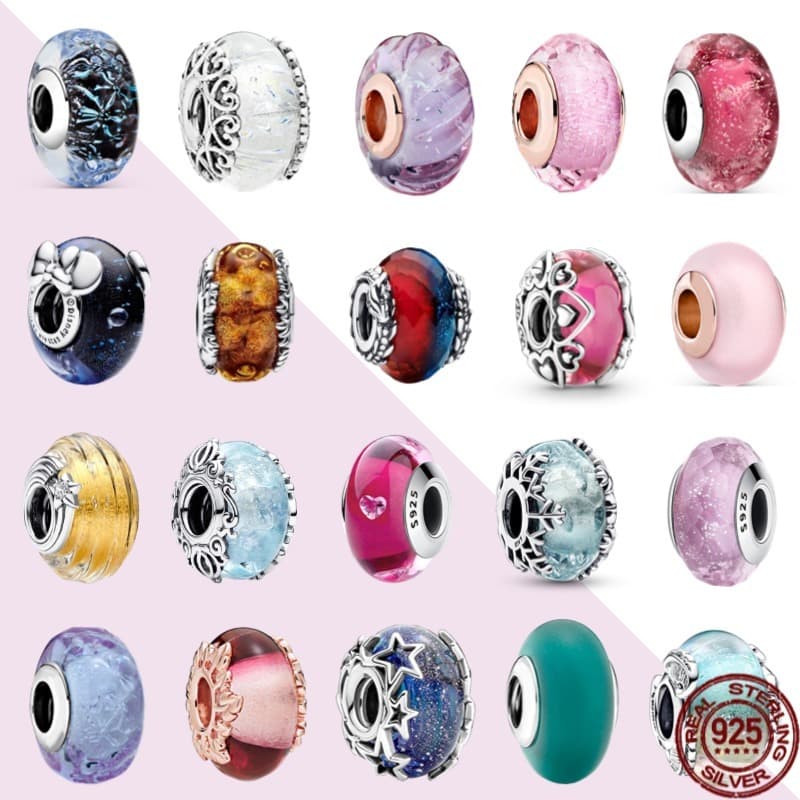 Novo 925 prata esterlina rosa contas de vidro redondas modelo Original fazendo jóias adequadas para 925 pulseira de prat