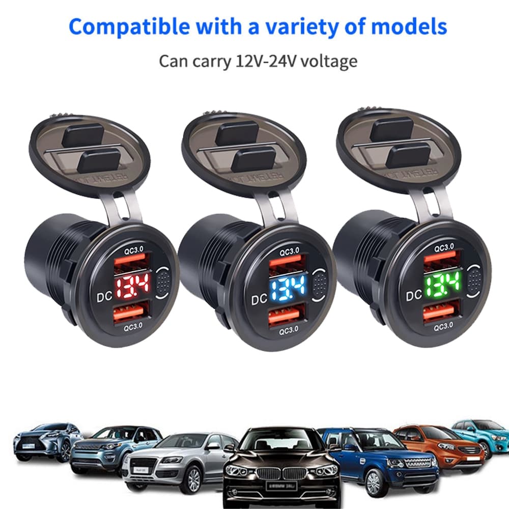 QC 3.0 Tomada De Carregador De Carro USB Duplo Com Cabo Impermeável Saída De Energia De Carga Rápida Para Motos De