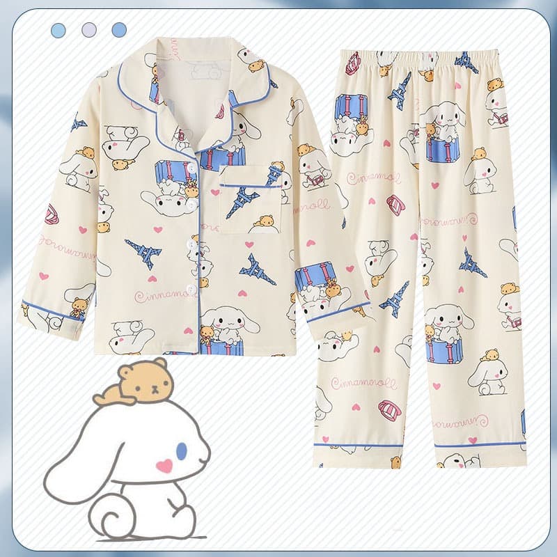 Sanrio Crianças Meninas Conjunto De Pijama Adolescente Dos Desenhos Animados Impressão Completa Lapela Cardigan Calças D