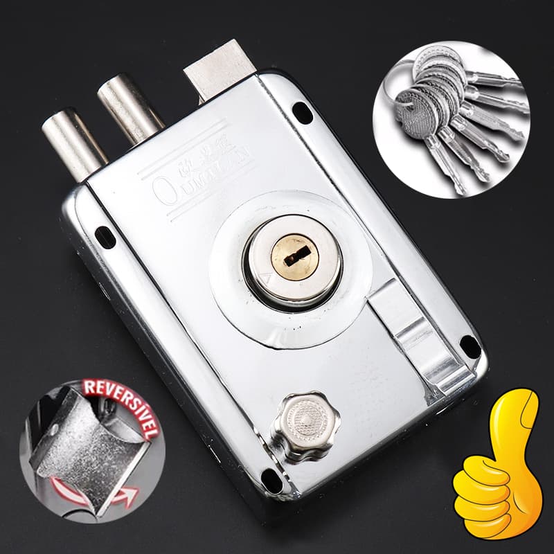 Fechadura Sobrepor cor Cromada Tetra para Portão e Porta Com Trava Dupla e 05 Copia De Chaves Tetra