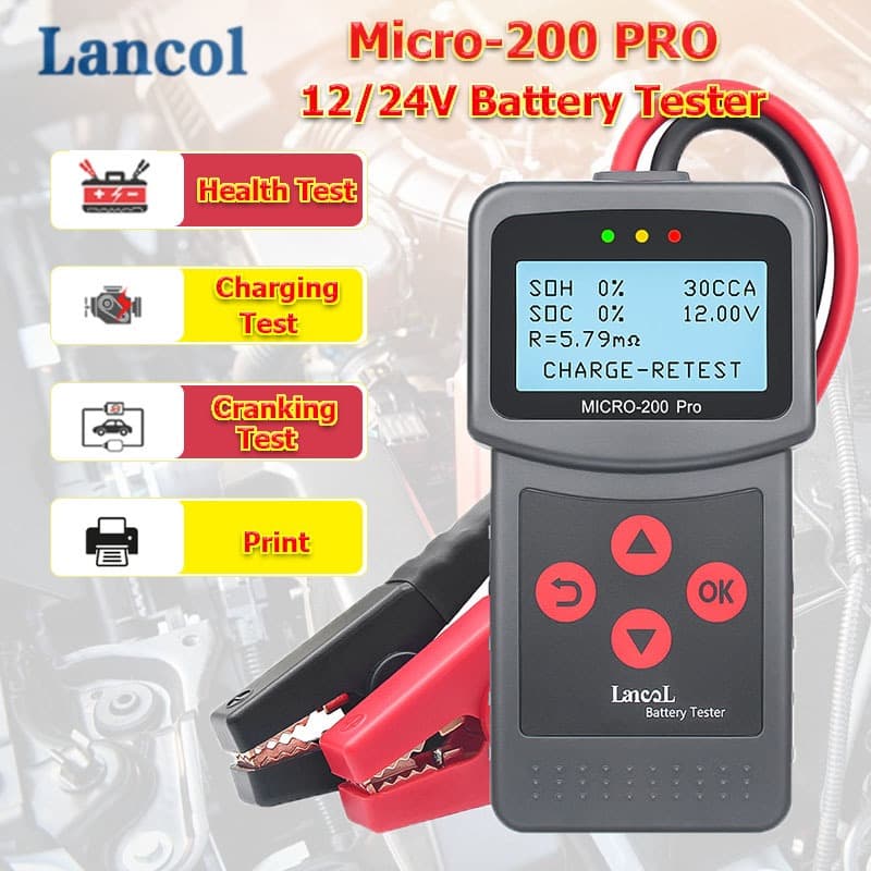 ⭐Supports Portuguese Lancol Micro200Pro 12/24V Testador De Bateria De Motocicleta 40 A 2000CCA Ferramentas Analisadoras De Capacidade