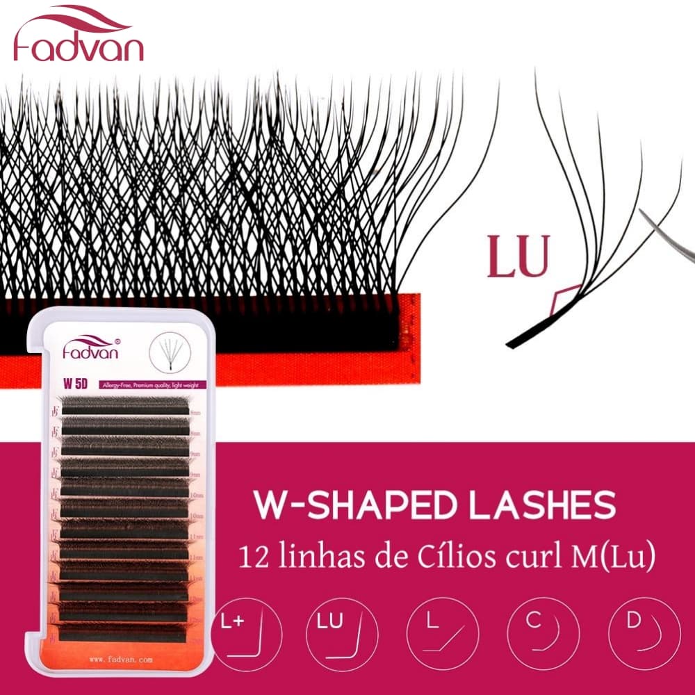 Fadavn Cílios 12 Linhas M (LU) Curl YY 3D 4D 5D W Forma Fox Style Extensões De Volume Brasileiro