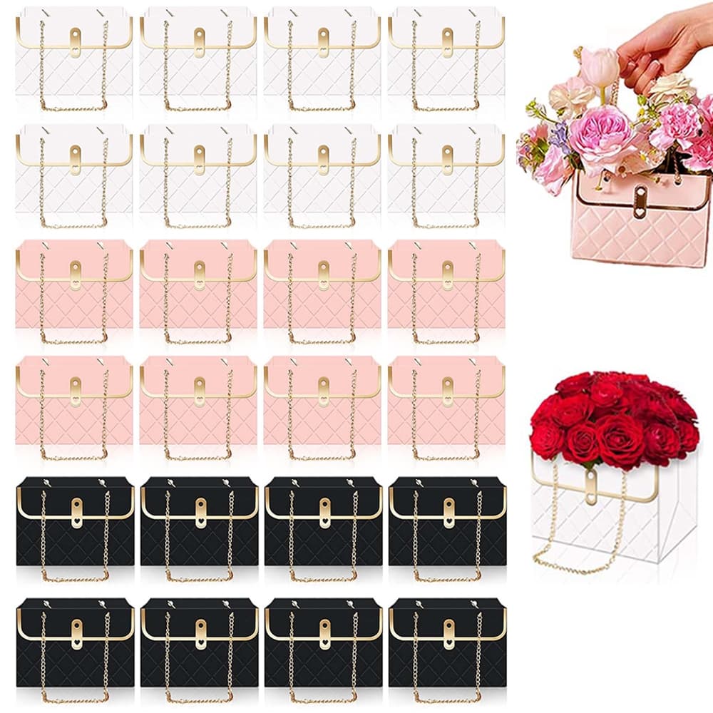 Caixa de presente de papel de flor de 24 peças, buquê de saco de flores 15x10x10.5cm