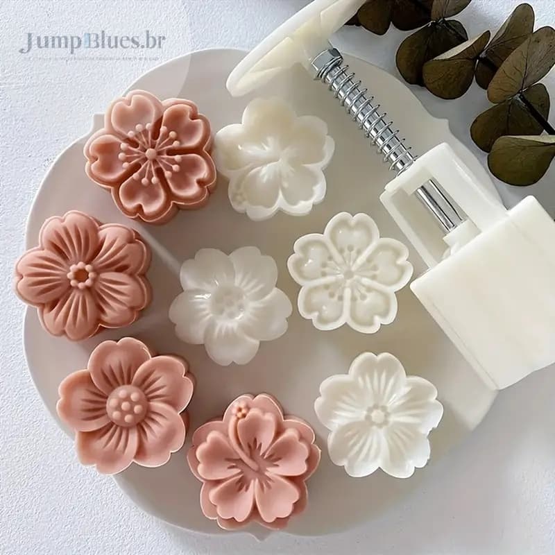 Kit Ejetor Molde Para Massas  e Doces Flor Coração Arabesco Docinhos Gourmet