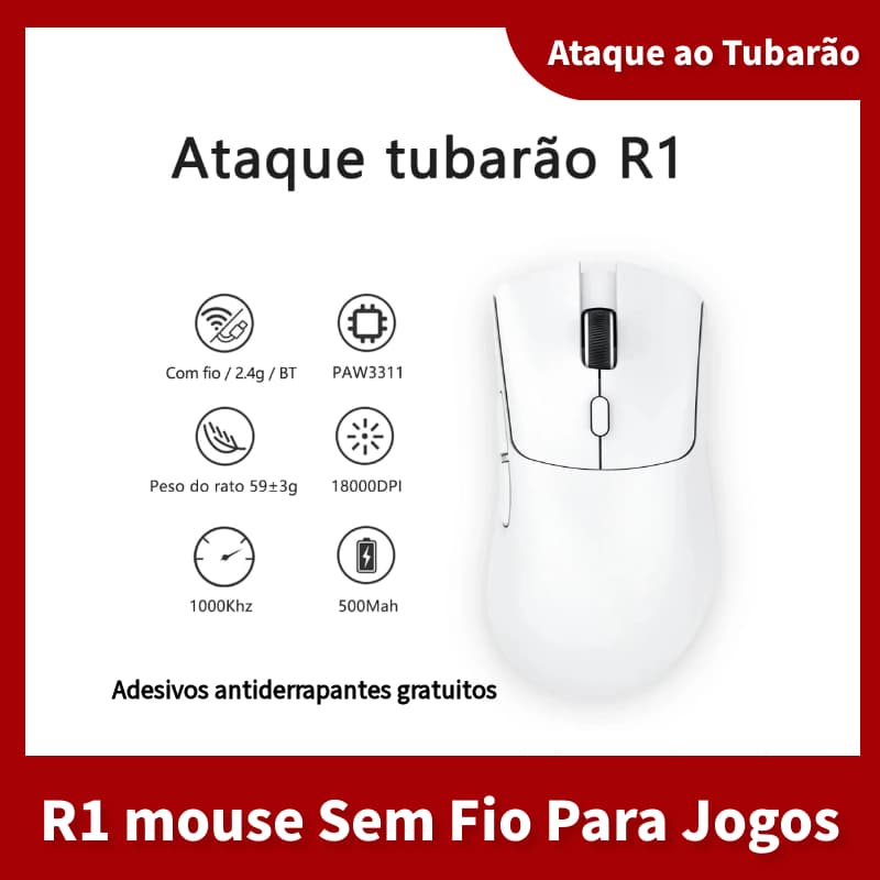 Attack Shark R1 lightweight wireless mouse bluetooth PAW3311 12KDPI macro game recarregável gaming mouse acessórios