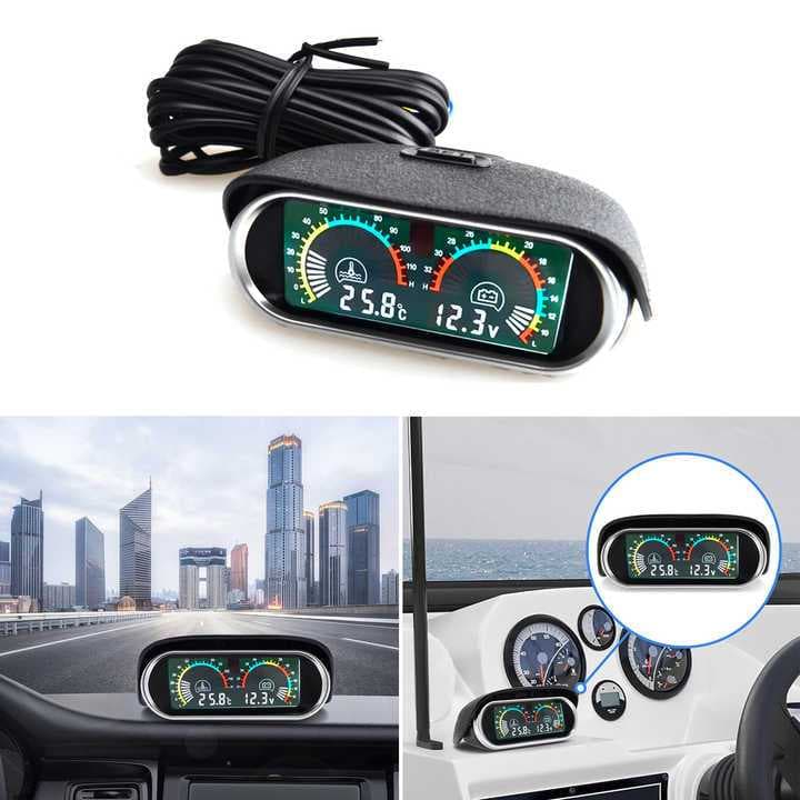 2 Em 1 LCD Medidor De Temperatura Da Água Do Carro Sensor 10mm Voltímetro Tensão Digital Horizontal Ou E Pressão Óleo