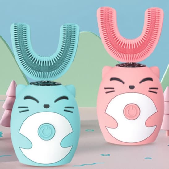Escova De Dentes Elétrica Infantil De 3 Velocidades Em Formato De U Para 2-15 Anos À Prova D 'Água Desenho Automático