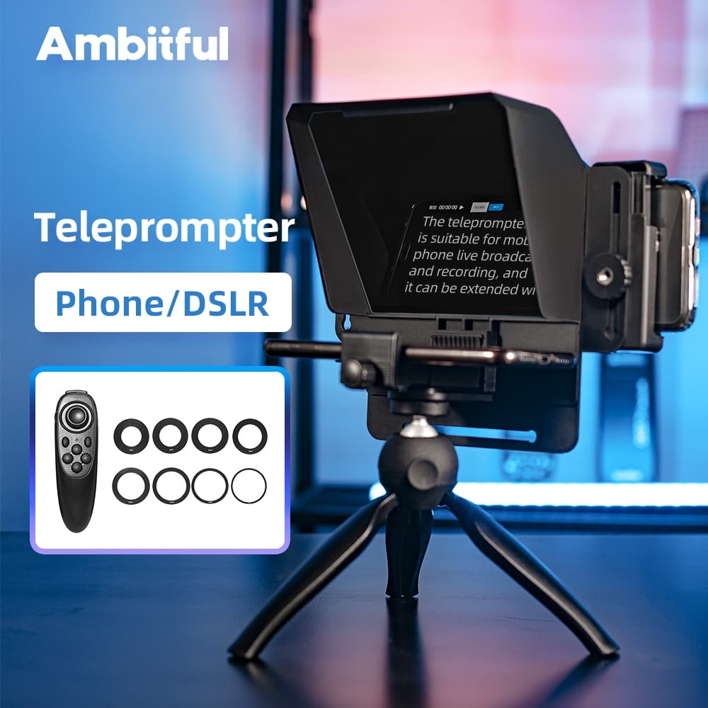 Ambitful Mini Teleprompter Portátil Inscriber Celular Artefato Vídeo Com Controle Remoto Para Gravação De Telefone E DSL