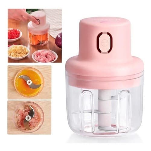 Mini Processador Elétrico de Alimentos Portátil com 3 lâminas de aço inox USB 250 ml 110v 220vBivolt