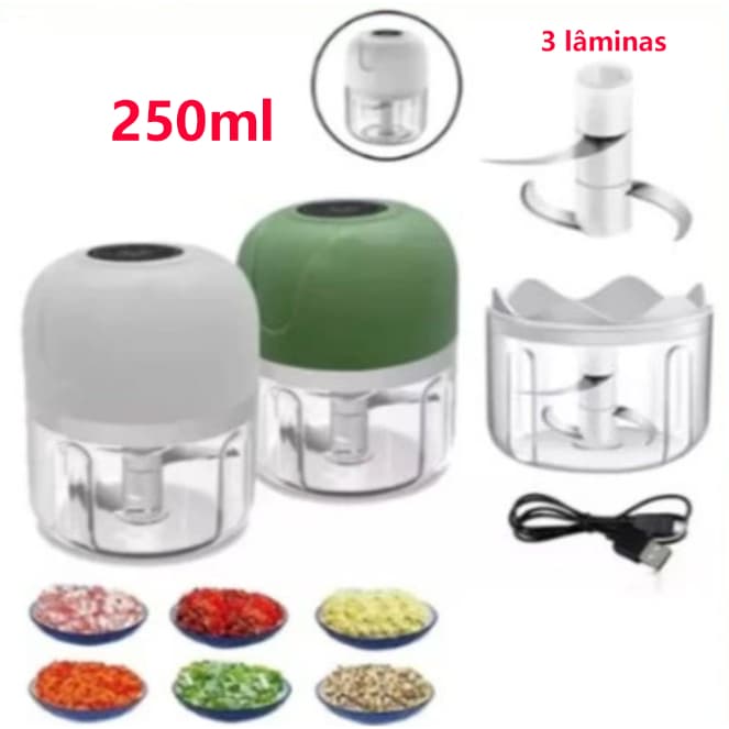 Mini Processador Triturador Sem Elétrico 3 lâminas de aço inox USB 250ML De Alimentos Para Legumes