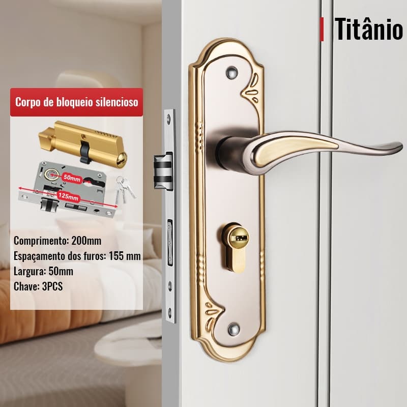 Fechadura de Porta Externa Sala Cozinha Banheiro Dourado luxo Cromada inox Com 3 Chaves