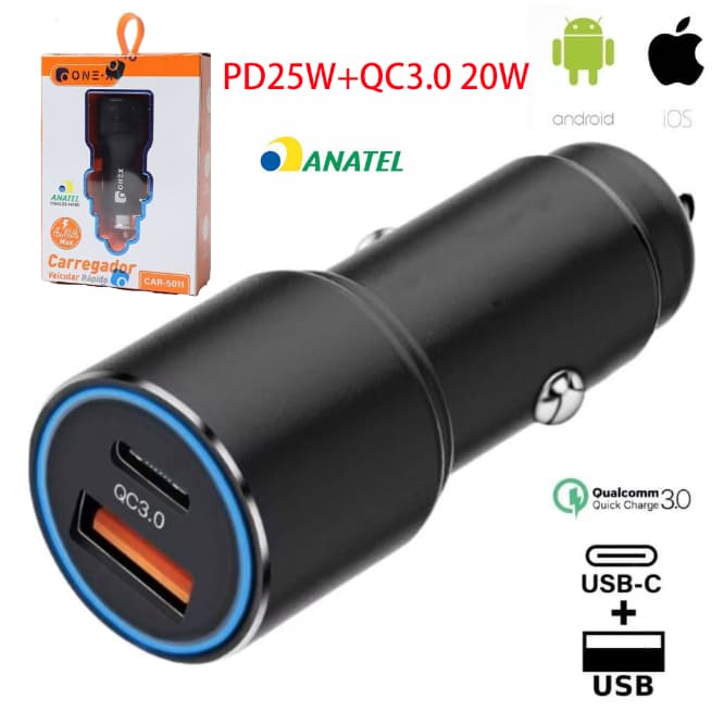 3.0 PD carregador de carro 20W USB Ultra rápido carregador 45W adaptador carregador carro Turbo