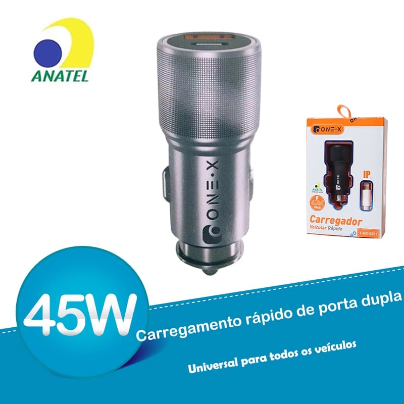 Carregador Veicular turbo TIPO C +USB 45W Carregamento rápido/Universal ONEX Original Estável seguro