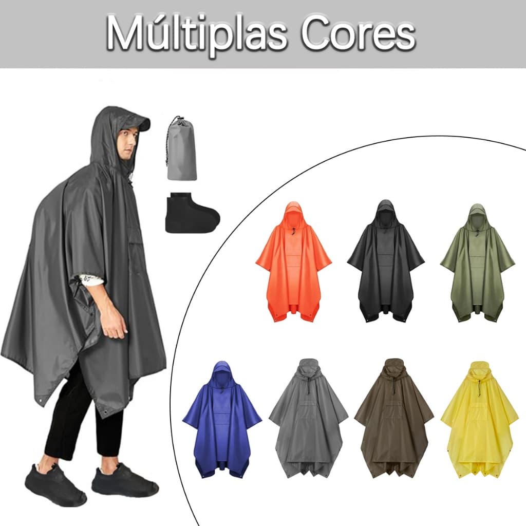 Capa de Chuva PVC Impermeável Completa p/ Motoqueiro c/ Capuz,Forro e Capas de Sapato, Tamanho Único