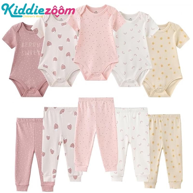 Conjunto De Roupas Para Bebês Recém-Nascidos De Manga Curta , Algodão Macio , Body + Calças , Roupa Infantil , Presente