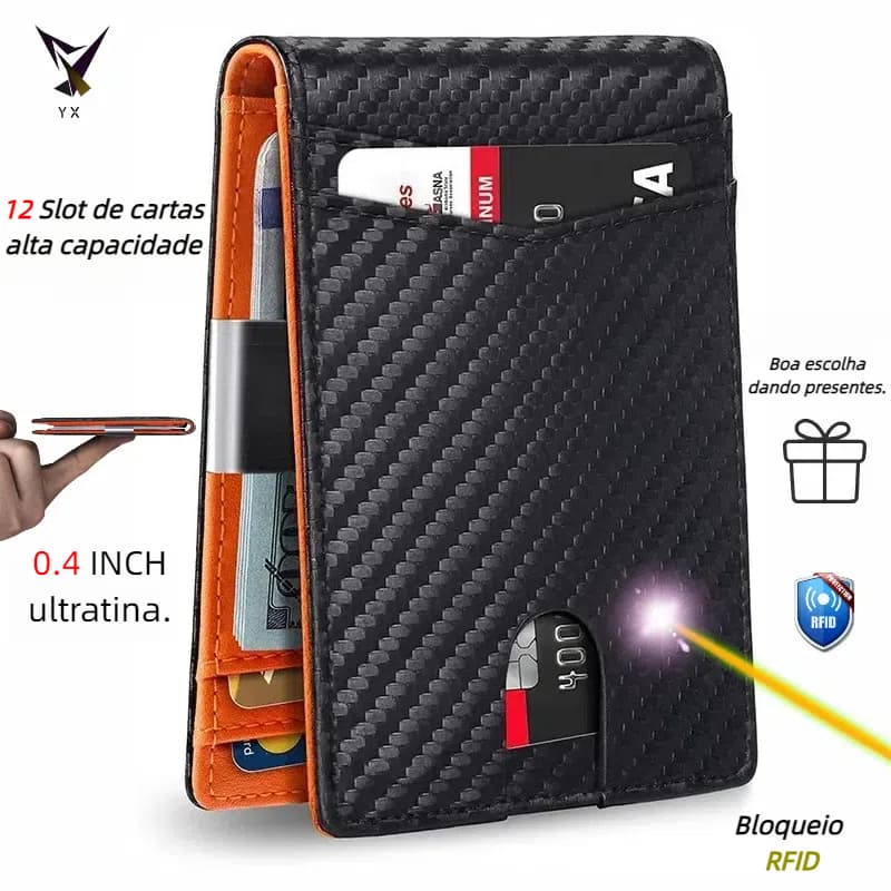 Saco de cartão dos homens multifuncional de grande capacidade RFID anti-roubo escova ultra-fina carteira portátil