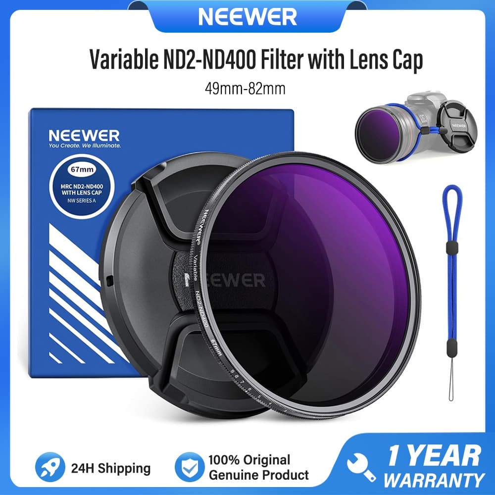 Filtro ND Variável NEEWER 67mm ND2-400 MRC Com Tampa De Lente E Pano De Limpeza