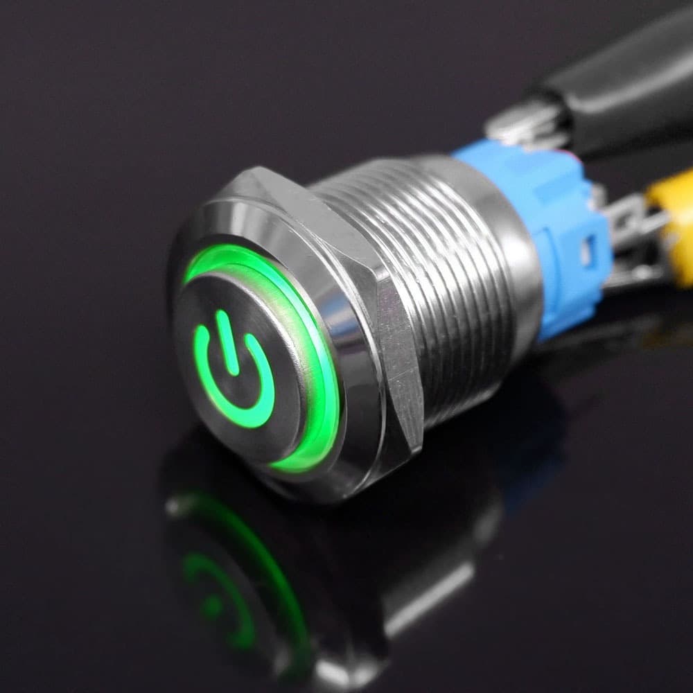 16mm Botão Símbolo De Potência De Metal Interruptor Liga/Desliga Trava Cabeça Alta Com De Motor Leve 12V 24V