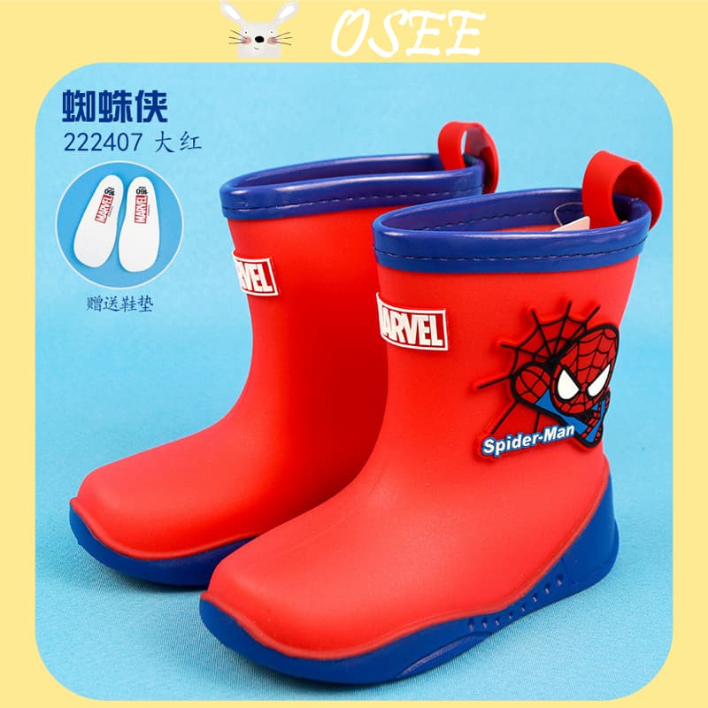 [Homem-Aranha Botas De Chuva Para Crianças Tubo Médio Sem Deslizamento Sapato Menino