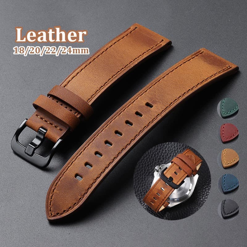 Pulseira De Relógio De Couro Genuíno Vintage 18mm 20mm 22mm 24mm Feminino Relogio Masculino Substituição Universal Aces