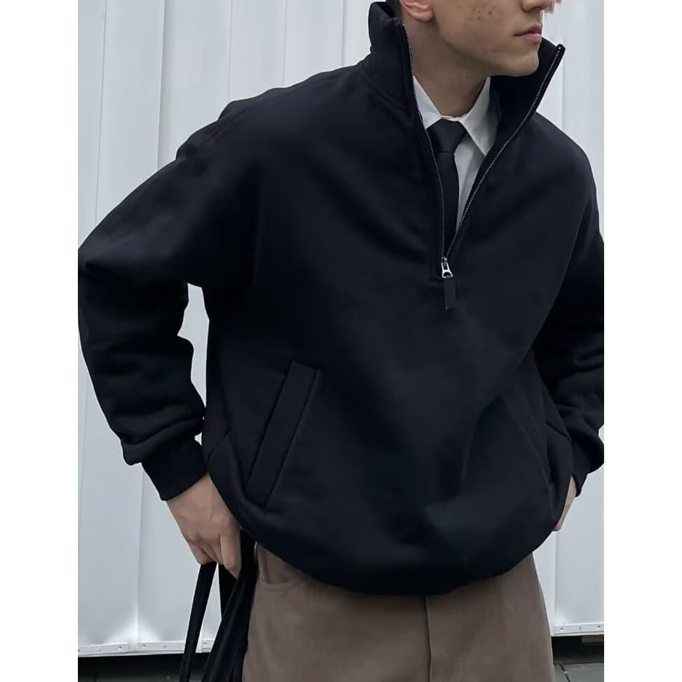 Americano outono inverno cleanfit meio zíper ilha moletom tridimensional pulôver solto topo