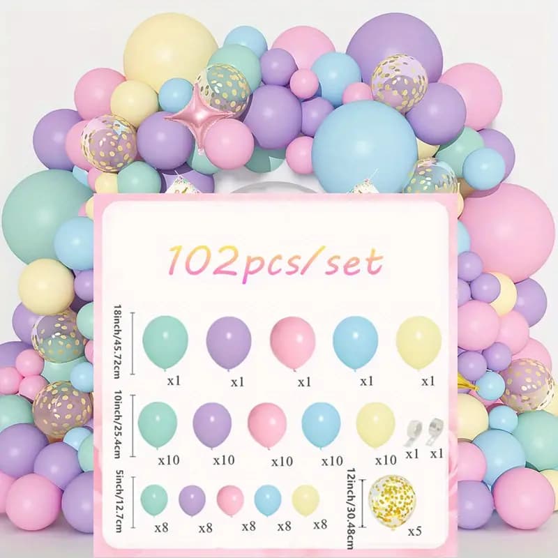 Kit 102 peças Balões 5" 10" 12" 18" Balões coloridos de macaron, adequados para festas e aniversários, Com fita