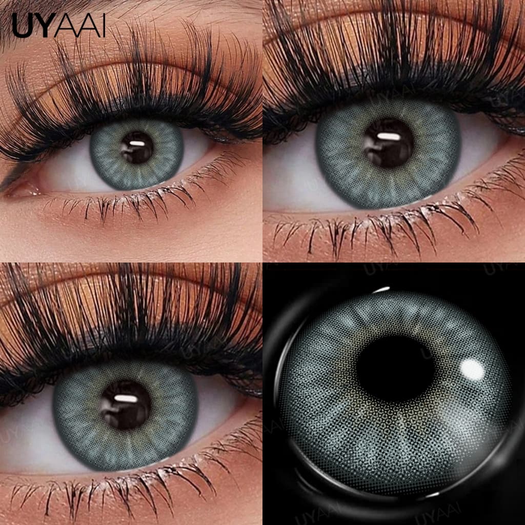 UYAAI 2 Unidades/1 Par De Lentes Macias Azuis Coloridas De Contato Verde Fada Jade Série Olhos Naturais Maquiagem Cinza
