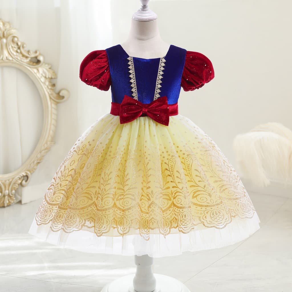 Branca De Neve Meninas Vestido Verão Malha Moda Elegante Bebê Princesa Presente Aniversário 2-10 Anos Crianças Roupas