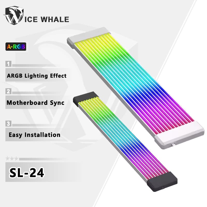 ICE Whale SL-24 ARGB Neon Line 24PIN Placa-Mãe 8PIN Gráfica Luminosa Linha De Fonte De Alimentação 5V 3pin Mainboard Ilu