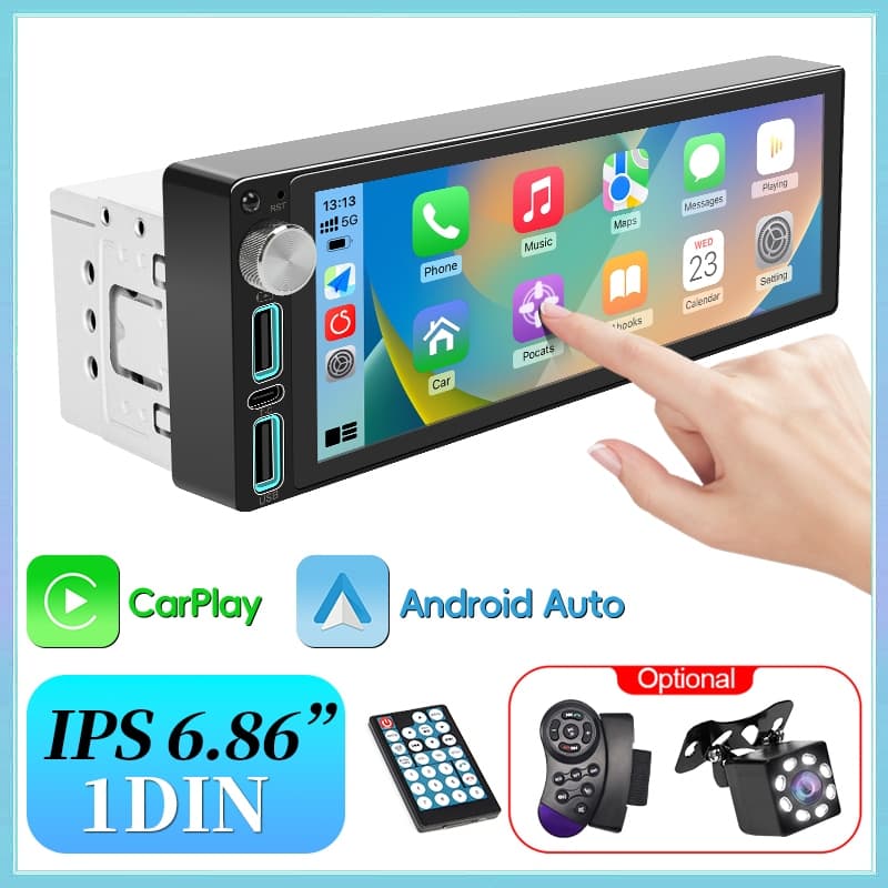 Carplay Android Auto Car Radio 12V 1Din Bluetooth MP5 Player Touch Screen FM