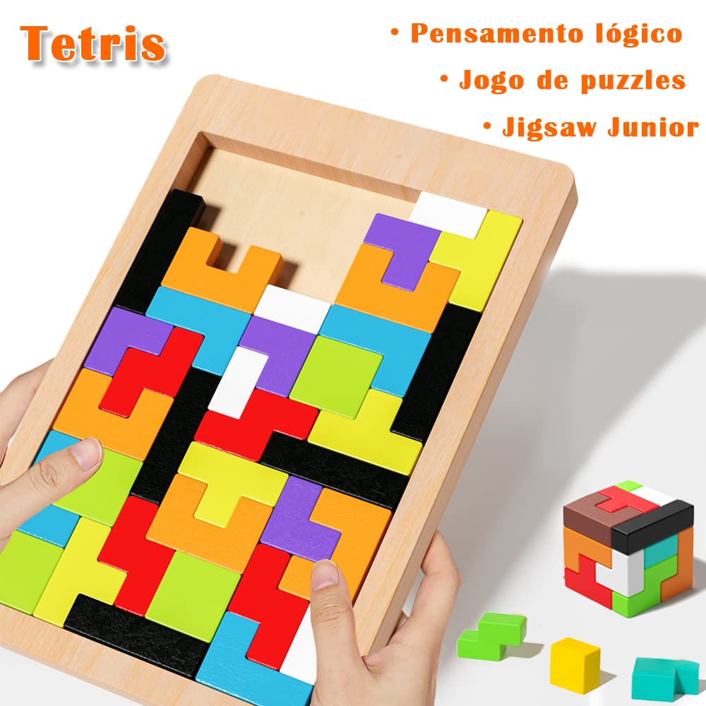 Tetris Quebra-Cabeça 3D Colorido Tangram De Madeira /jogos infantis educativos /Brinquedo Educativo