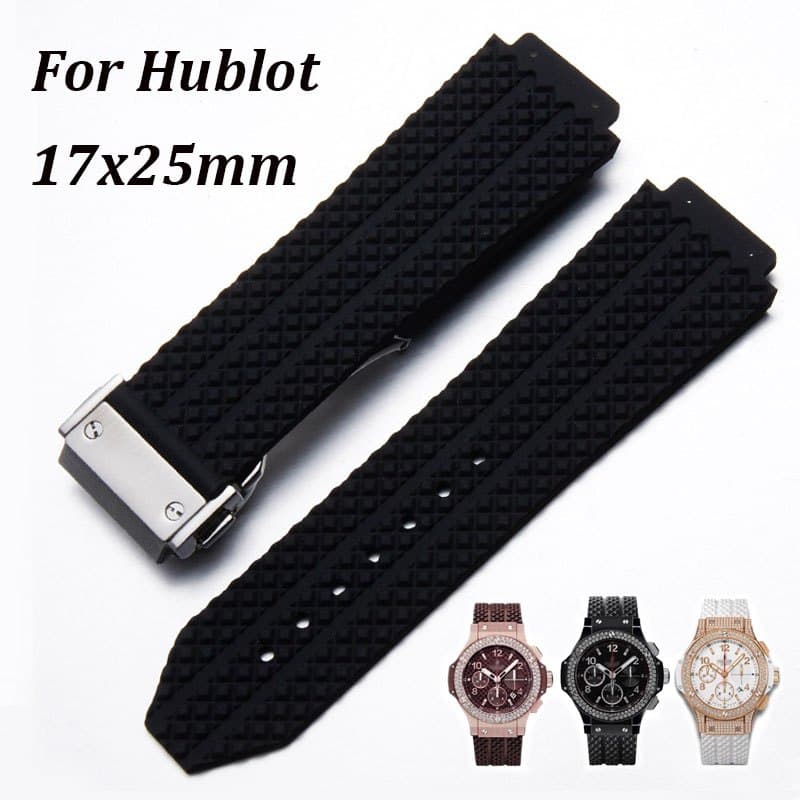 Bracelete De Silicone Para Relógio HUBL0T BIG BANG 17mmx25mm Banda De Borracha De Resina À Prova D'água Mulheres Homens Pulseira Azul Preta Fivela De Pulso Dobrável Acessórios