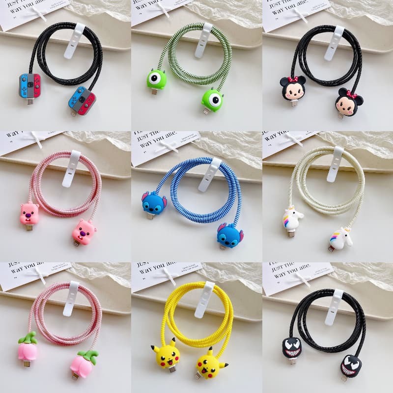 Novo 4 Pçs/set Ponto Dos Desenhos Animados Cabo De Dados Capa Proteção Dupla Pequena Cabeça Bonito Anti Quebra Dispositi