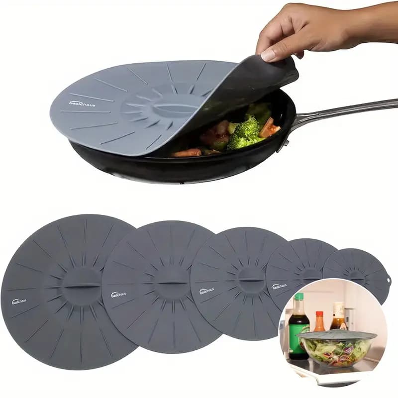 kit 5 peças Tampa de Silicone Resistentes ao Calor P/Micro-ondas panela CINZA Tampas de Sucção Reutilizáveis Tigelas