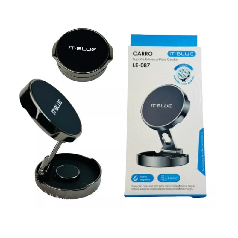 Suporte Veicular imã Magnético Celular Ajustável 360° Metal It-Blue LE-087 Compacto Preto Carro Mesa