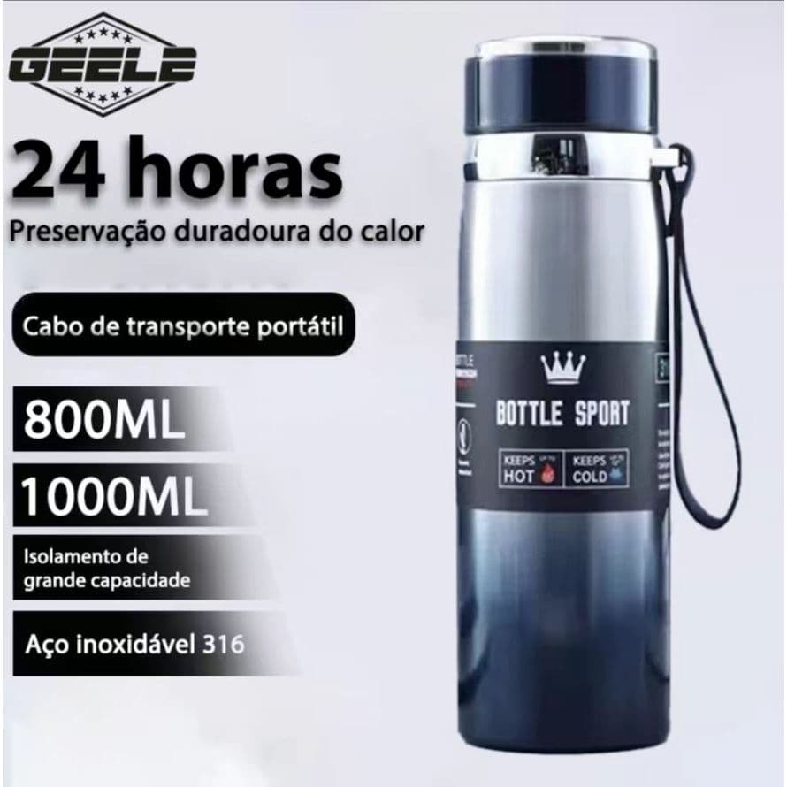 Garrafa Térmica de Água 800ml ou 1000ml Inox Com Infusor Prata Dourada Azul  Parede Dupla Com Alça