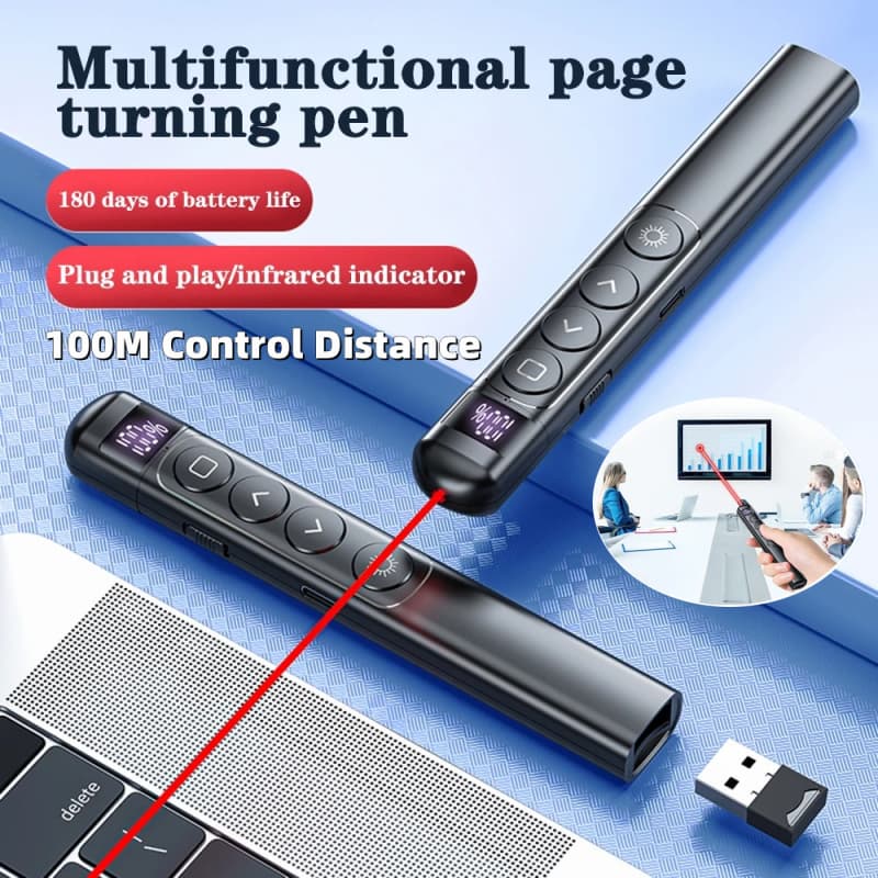 Clicker De Apresentação Sem Fio De 2.4 Ghz Com Controle Remoto De 100 M PPT Página Caneta Laser Giratória Para Ensino Em