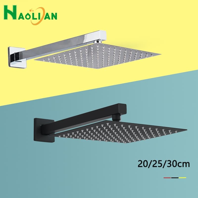 Chuveiro De Aço Inoxidável 304 Quadro 20/25/30 Cm Preto E Prata