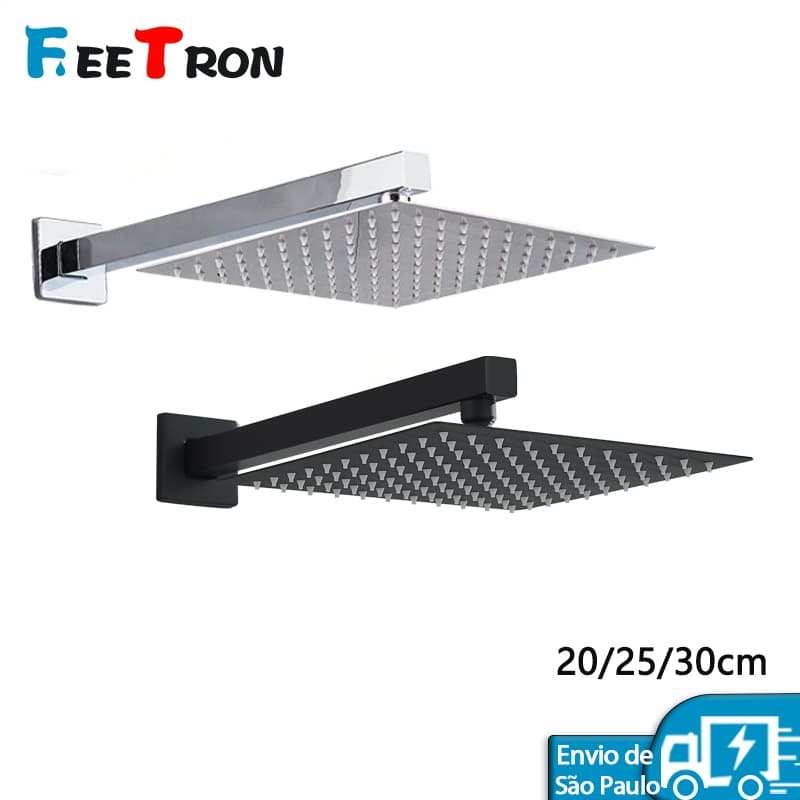 Chuveiro 20/30cm Preto Fosco Slim Aço Inoxidável Com Arranhão